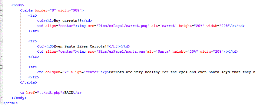 HTML code for page