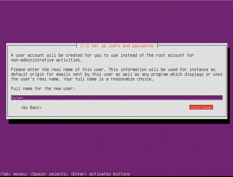 User Name Screen